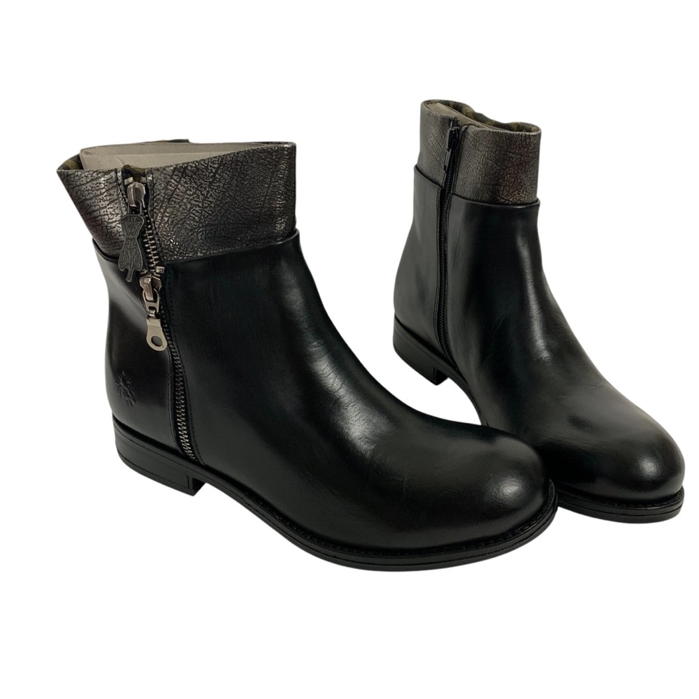 NWT FLY London Leather Zip-Up Ankle Boots Abys Black size 40 - Picture 2 of 13